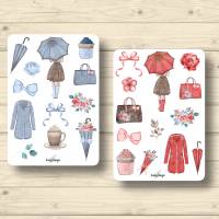 2x Sticker Sheets, Herbstregen Mädchen mit Regenschirm, Aufkleber Planner Stickers, Scrapbook Stickers Bild 1