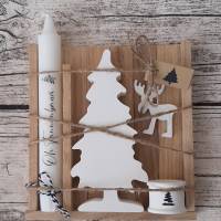 Geschenkbox Weihnachten "Tannenbaum" ~ Stabkerze mit Kerzenhalter in Holzbox aus Eiche ~ Raysin Deko