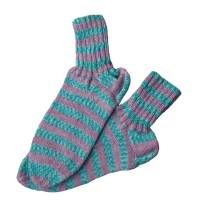 handgestrickte Socken für Erwachsene, Größe 38 - rosa türkis gestreift Bild 1