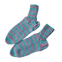 handgestrickte Socken für Erwachsene, Größe 38 - rosa türkis gestreift Bild 2