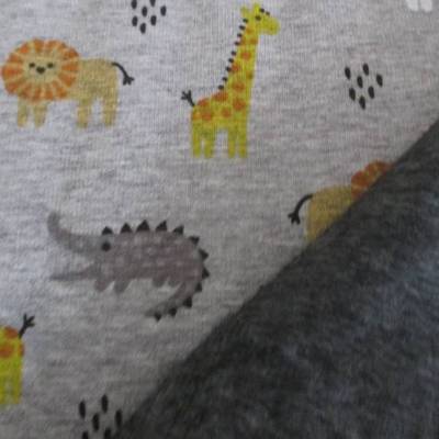 Alpenfleece Kuschel Sweat Wildtiere grau meliert (1m/14,-€)