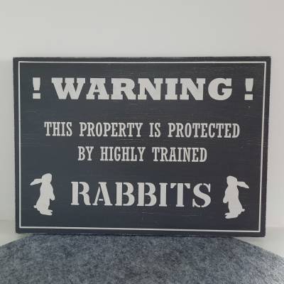 Holzschild "Warning" Kaninchen