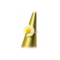 Ring "Daisy Gap" M - Gänseblümchen mit Lücke, Cabochon 20mm, weiß gelb, versilbert, offen Bild 1