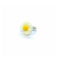 Ring "Daisy Gap" M - Gänseblümchen mit Lücke, Cabochon 20mm, weiß gelb, versilbert, offen Bild 2