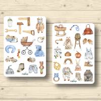 2x Sticker Sheets, Baby Holzspielzeug, ökologisch, Aufkleber Planner Stickers, Scrapbook Stickers Bild 1