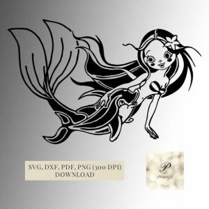 Plotterdatei Meerjungfrau mit Delfin SVG Datei für Cricut, Meerjungfrauen Design  Digital Download Bild 1