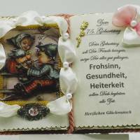 Wunderschönes, handgefertigtes Dekobuch zum 75. Geburtstag mit Holzbuchständer Bild 1