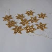 9er Set Weihnachtssterne gold-glänzend gehäkelt-Baumbehang-Weihnachtsdeko Bild 1