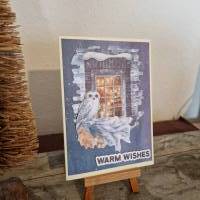 Weihnachtskarte mit Fenster - Eule - Zweig - Warm Wishes Bild 2