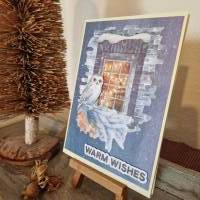 Weihnachtskarte mit Fenster - Eule - Zweig - Warm Wishes Bild 3