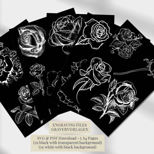 Rosen Gravurvorlagen, Sofort Download, SVG & PDF Dateien zum Gravieren und Brandmalen, Blumen Muster,