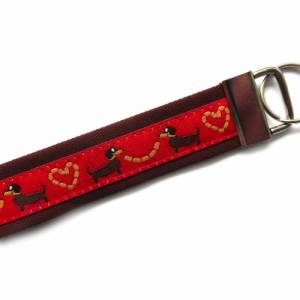 Schlüsselanhänger Dackel mit Wurst Wurstkette aus Baumwollstoff und Webband Bild 2