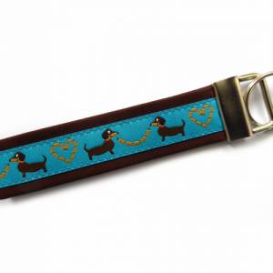 Schlüsselanhänger Dackel mit Wurst Wurstkette aus Baumwollstoff und Webband Bild 3