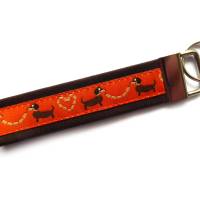 Schlüsselanhänger Dackel mit Wurst Wurstkette aus Baumwollstoff und Webband Bild 4