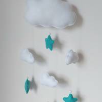 Baby Mobile mit Mond, Wolken und Sternchen aus Filz - Geschenk zur Geburt - andere Farben möglich - personalisierbar Bild 3