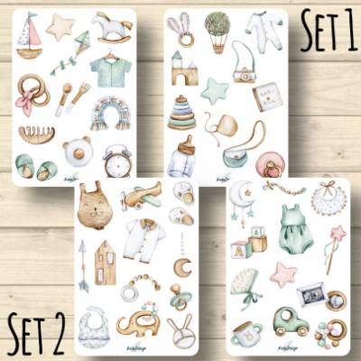 2x Sticker Sheets, Baby Spielzeug, Aufkleber Planner Stickers, Scrapbook Stickers, 2 Sets zur Auswahl