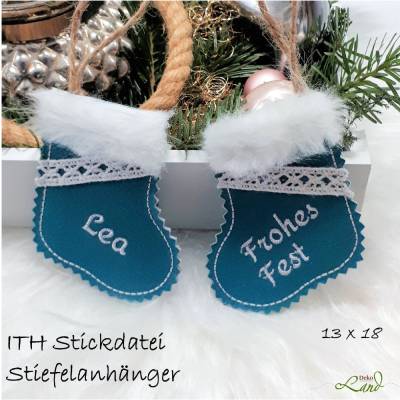 ITH Stickdatei Stiefelanhänger 13x18 – Geschenkanhänger für Weihnachten im Sofortdownload