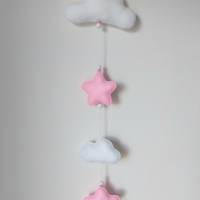 Baby Mobile mit Wolken und Sternchen aus Filz - Geschenk zur Geburt - andere Farben möglich - personalisierbar mit Name Bild 2