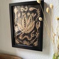 Linoldruck Dornige Blume - Gold auf Schwarz Bild 7