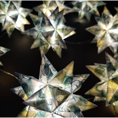 Origami Bastelset Bascetta 10 Sterne transparent mit Blättern 5,0 cm x 5,0 cm