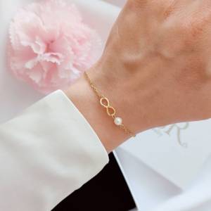 Infinity Armband mit Süßwasser Perle Edelstahl, Unendlichkeitszeichen, Personalisiertes Geschenk, Geschenke für Frauen Bild 2