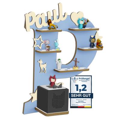 Regal für Musikbox, Wandregal Toniefiguren, mit Name, Aufbewahrung für Tonies, Halterung für Toniebox, Buchstabe P