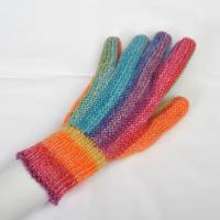 Finger-Handschuhe Regenbogen Wolle handgestrickt Damen Bild 2