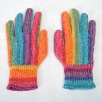 Finger-Handschuhe Regenbogen Wolle handgestrickt Damen Bild 4