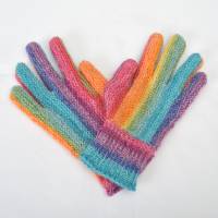 Finger-Handschuhe Regenbogen Wolle handgestrickt Damen Bild 5