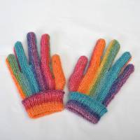 Finger-Handschuhe Regenbogen Wolle handgestrickt Damen Bild 6