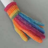 Finger-Handschuhe Regenbogen Wolle handgestrickt Damen Bild 7