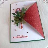 Weihnachtskarte, Klappkarte in weiß/rot/grün Bild 3
