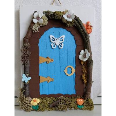 Blaue Feentür Elfentür Wichteltür 21x15 cm