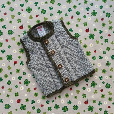 Trachtenweste für Junge ab Größe 62/68 bis Größe 98/104 grau grün Taufkleidung Trachtenmode Taufkleidung Taufe Pullunder