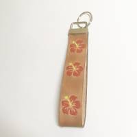 LEDER-Schlüsselband antikbraun mit roten Hibiskusblüten Größe 16 cm x 2,5 cm Bild 1