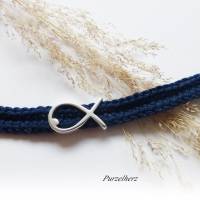 Gehäkeltes Armband mit Metallperle Fisch - Häkelarmband,Damenarmband,Geschenk marineblau, silber Bild 2