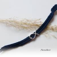 Gehäkeltes Armband mit Metallperle Fisch - Häkelarmband,Damenarmband,Geschenk marineblau, silber Bild 3