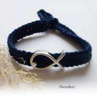 Gehäkeltes Armband mit Metallperle Fisch - Häkelarmband,Damenarmband,Geschenk marineblau, silber Bild 4