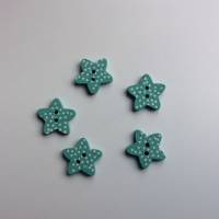 Holzknöpfe Sterne mit Punkten 5 Stück in 3 Farben, 16 mm, türkis, gelb, lila, Dekosternchen Bild 3