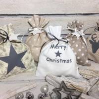 Adventskalender beige grau weiß Kalender Advent selber befüllen Säckchen Baumwolle Taschen Tüten Türchen Weihnachten Bild 1
