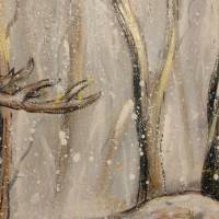 DEER IN THE SILENCE OF WINTER - Hirsch gemalt auf 3,8cm dickem Galeriekeilrahmen 100x50cm mit goldfarbigen Effekten Bild 8