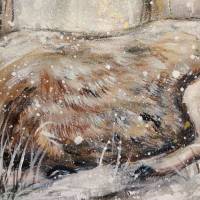 DEER IN THE SILENCE OF WINTER - Hirsch gemalt auf 3,8cm dickem Galeriekeilrahmen 100x50cm mit goldfarbigen Effekten Bild 9