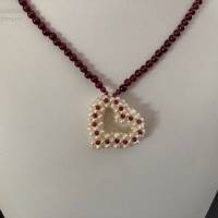 Rote Granatkette mit Perlenherz, besetzt mit Granat, Geschenk für Frauen, Brautschmuck, unisex, Handarbeit aus Bayern Bild 3