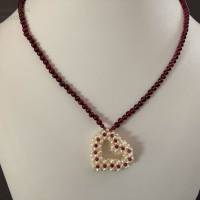 Rote Granatkette mit Perlenherz, besetzt mit Granat, Geschenk für Frauen, Brautschmuck, unisex, Handarbeit aus Bayern Bild 6