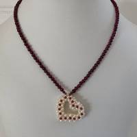 Rote Granatkette mit Perlenherz, besetzt mit Granat, Geschenk für Frauen, Brautschmuck, unisex, Handarbeit aus Bayern Bild 7