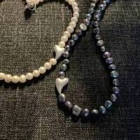 Traumhaft schöne handgefertigte Perlenkette mit Silberherz,Echte Perlenkette,Perlencollier,Geschenk für Sie,Halskette Bild 2