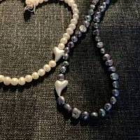 Traumhaft schöne handgefertigte Perlenkette mit Silberherz,Echte Perlenkette,Perlencollier,Geschenk für Sie,Halskette Bild 3