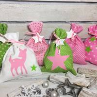 Adventskalender Reh grün rosa weiß Kalender Advent selber befüllen Säckchen Baumwolle Taschen Tüten Türchen Weihnachten Bild 1