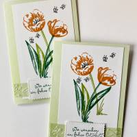 Tulpen Grußkarte zu Ostern in Pastellfarbe Apfelgrün Handarbeit Stampin’Up Unikat Bild 1