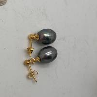 Schwarze Perlen Ohrhänger oval 9x11,5 mm baumeln, Haken 925er Silber vergoldet, Süßwasser- Perle Bild 3